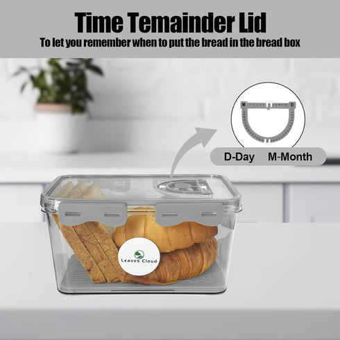 Bread Box for Kitchen Countertop?Bread Storage Container with Airtight Lid?Time Recorder Bread Box for keeping Bread, Toast?Donut?agel, Loaf Fresh...