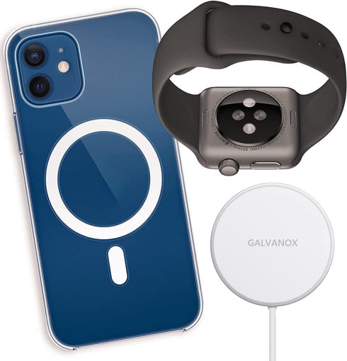 Galvanox Watch + iPhone Magnetic Wireless Charger (Compatible with MagSafe) Charges Apple Watch Series 4/5/6/7/8 and iPhone 15/15 Pro Max, 14, 13,...