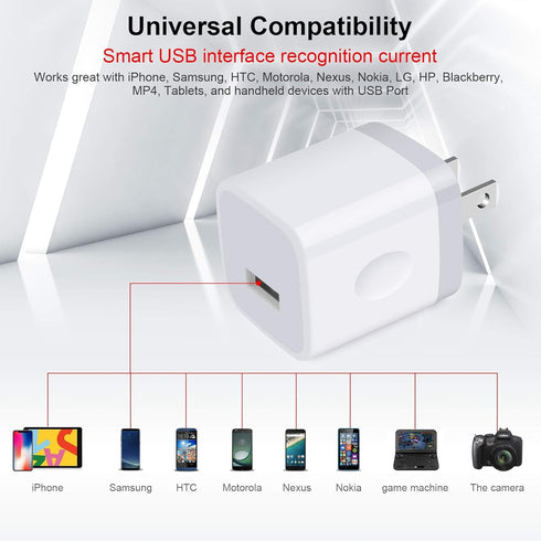 5 Pack Fast Charging USB Wall Charger Brick Power Adapter Cube for iPhone 15/14/13/12/SE/11/11 Pro Max/XR/X/Plus/Mini, iPad, Samsung, Camera, LG, ...