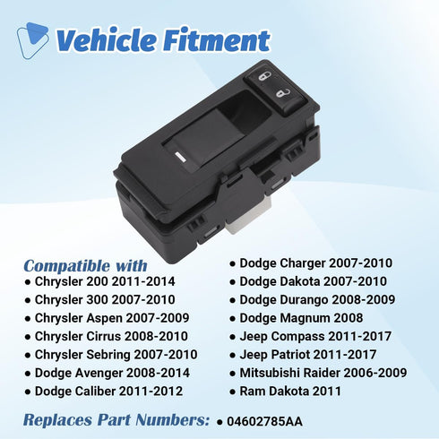 Window Switch Control Passenger Side Compatible with 2006-2017 Chrysler 200/300/Aspen/Cirrus/Sebring, Dodge Avenger/Caliber/Charger/Dakota/Durango...