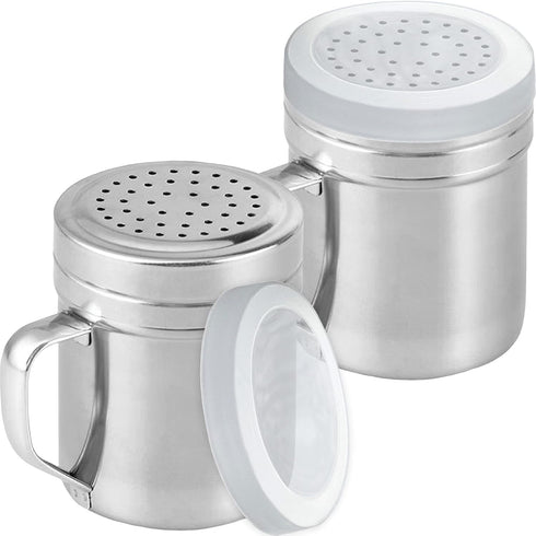 CUSINIUM Metal Salt Pepper Dredge Shakers - With Handle - Seasonings Spice Shakers With Holes and Lids - 10 Ounce, 2pcs | Style: Medium...