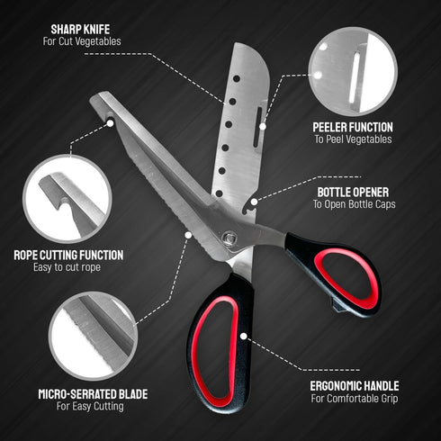 Multi-Purpose Kitchen Scissors with built-in knife sharpener - Camping Essentials for All-Purpose Cutting | Heavy Duty Stainless Steel Blades - Pe...