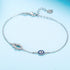 Blue Evil Eye Hamsa Hand Bracelet in Sterling Silver 925 with Cubic Zirconia CZ and 7"+1.5" Cable Chain...