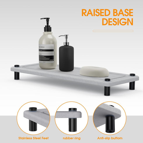 Instant Dry Bathroom Kitchen Sink Organizer, Diatomite Stone Drying Tray for Soap Dispenser, Sponge Brush and Toothbrush Cup, Countertop Fast Dryi...