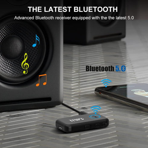 1Mii Bluetooth 5.0 Music Receiver for Car/Home Stereo, Aux Bluetooth Adapter for Car with Volume Control Supports Hands Free Calls, 16H Battery Li...