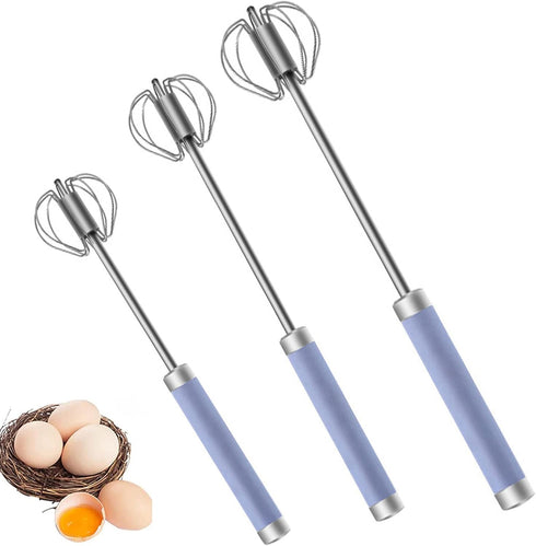 Stainless Steel Semi-automatic Egg Whisk - 3PCS Hand Push Rotary Whisk Blender (Purple)...