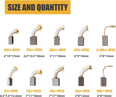 40Pcs 10 Sizes Electric Motor Carbon Brushes Replacement for Power Tool...