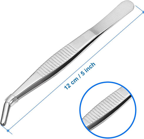 MMOBIEL 2 Pcs Stainless Steel Tweezers 12cm / 5inch with curved Serrated Tip Professional Multi Purpose Tongs Tool for Industrial work, Laboratory...