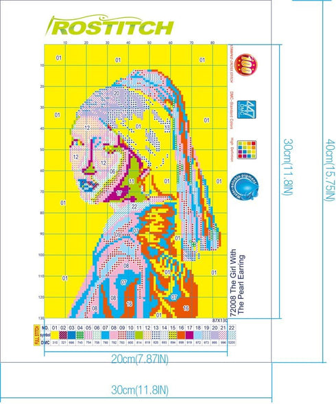 ROSTITCH Stamped Cross Stitch Kits- The Girl with The Pearl Earring Cross Stitch Kits for Beginners Adults Needlepoint Cross-Stitch,Embroidery Kit...