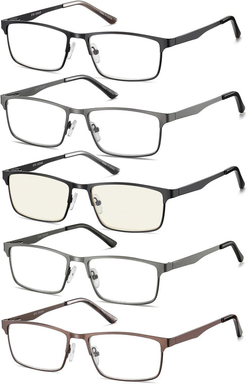 EYECEDAR 5-Pack Reading Glasses Men Rectangular Style Metal Spring Hinges Includes Computer Blue Light Readers for Men 1.50...