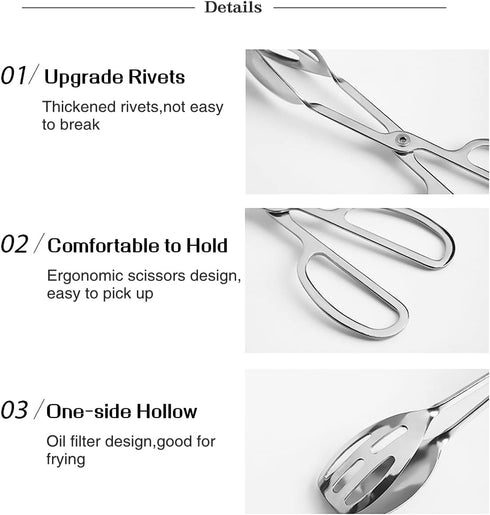 2 Pieces Buffet Salad Tongs for Kitchen Serving and Cooking, Stainless Steel Food Scissor Tongs, Catering Utensil for Bread Cake Bake Steak Barbec...