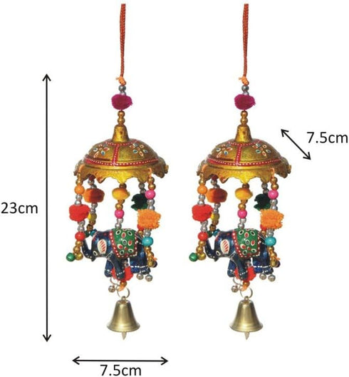 Door Hanging Umbrella with Elephant Painted and Metal Bell Set of 2...