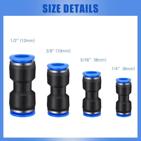 120 Pcs Straight Push Connectors, 6/8/10/12 mm Quick Connect Air Hose Fittings Air Line Fittings Plastic Push to Connect Air Hose Fittings Pneumat...