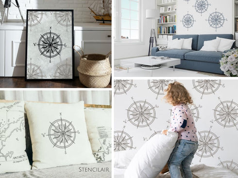 Nautical Compass Rose Stencil 12-Inch - Reusable DIY Crafts, Laser-Cut Mylar for Wall Decor, Signs & More...