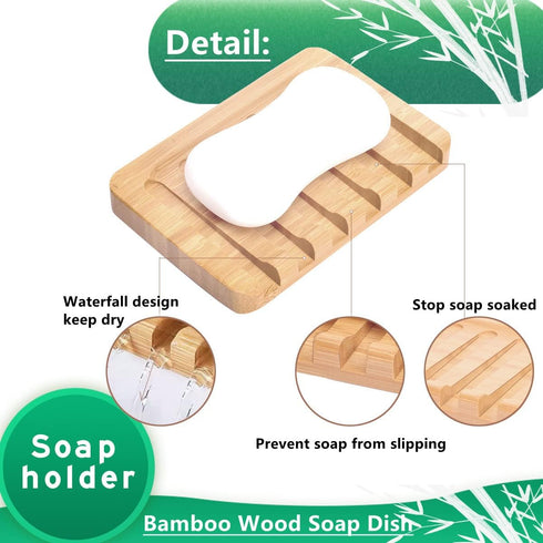 3 Pack Bamboo Soap Dish, Bar Soap Holder with Self Draining Tray, Natural Waterfall Drain Soap Saver, Used for Bathroom, Kitchen...