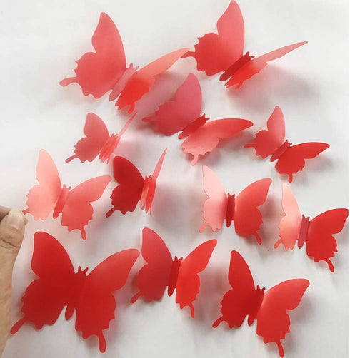 3D Red Butterfly Wall Stickers 24 pcs Removable Mural Stickers Wall Stickers Decal for Home and Room Decoration Kids Room Bedroom Decor Living Roo...