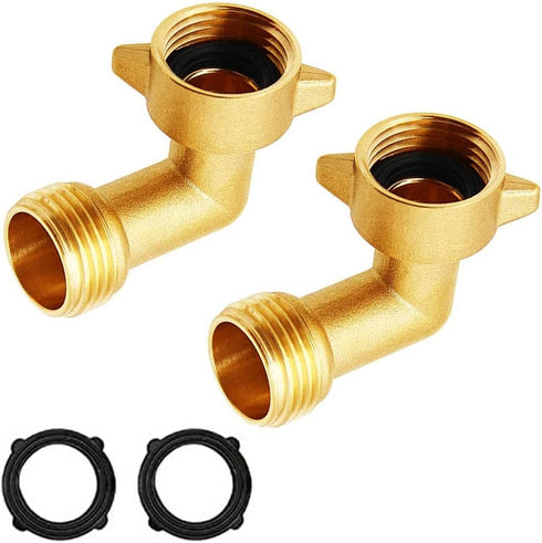 2pcs 90 Degree Hose Elbow RV Water Hose Connectors and Fittings Solid Brass Garden Hose Accessories Heavy Duty Hose Pipe Adpater with 2 Washers...