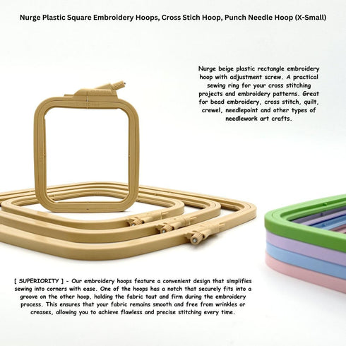 Nurge Beige Large (No:4) Plastic Square Embroidery Hoop, Cross Stitch Hoops, Punch Needle Hoop , DIY Craft Sewing,ABS Plastic Embroidery Hoops...