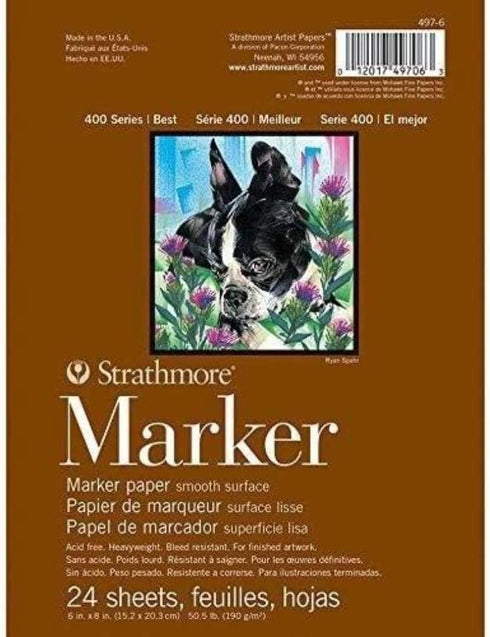 Strathmore Marker Paper Pad 6"X8"-50lb Smooth 24 Sheets -62497600...