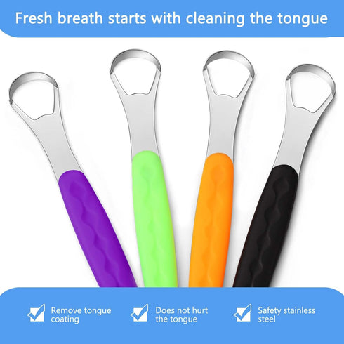 4 Pcs Tongue Scraper Cleaner Adults and Kids Stainless Steel Tongue Brush Metal Tongue Scraper Reduce Bad Breath with Travel Cases for Men Women O...