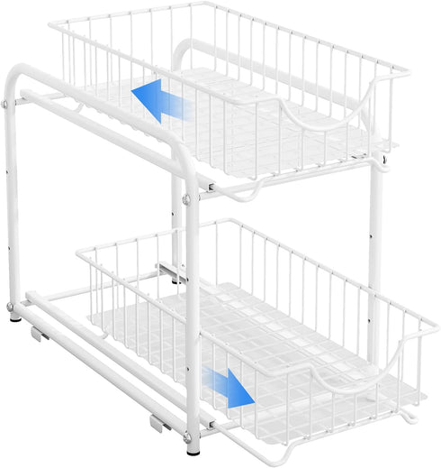 AIYAKA 2 Tier Stackable Sliding Basket Organizer Drawer For Kitchen And Bathroom/Cabinet Drawers,White...