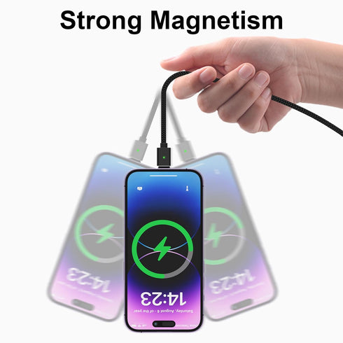 Magnetic Charging Cable 3A Fast Charging(3 Pack,3.3/6.6/6.6ft) 3 in 1 Magnetic Phone Charger with LED Light, Nylon Braided, for Lightning/USB-C/Mi...