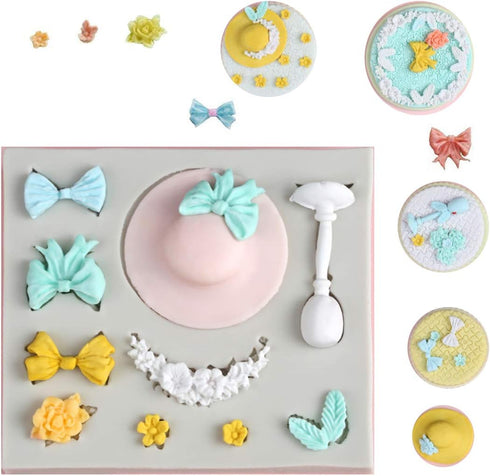 sunhat sugarcraft silicone mold goblet gumpaste cake decorating bow fondant cupcake decotions ribbon girl beach summer...