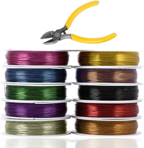 10 Pack Jewelry Beading Wire with Cutting Pliers, DaKuan Craft Wire Jewelry Beading Wire Tarnish Resistant Copper Wire for Jewelry Making (26 Gaug...