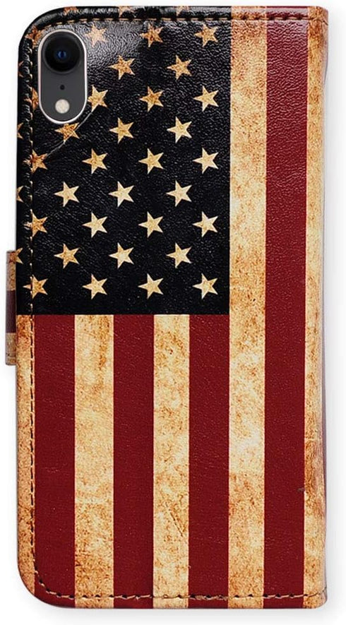 Case for iPhone XR, Retro American Flag Leather Flip Wallet Case Cover with Card Slot Holder Kickstand for iPhone XR Case...