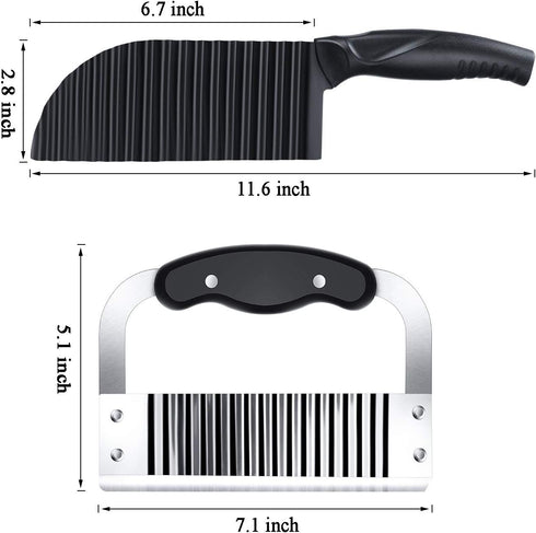 Patelai 2 Pcs Crinkle Potato Vegetable Cutter, Crinkle Cutters Knife, Stainless Steel Blade Wavy Slicer, Waffle Fry Cutter Wavy Crinkle Cutting To...