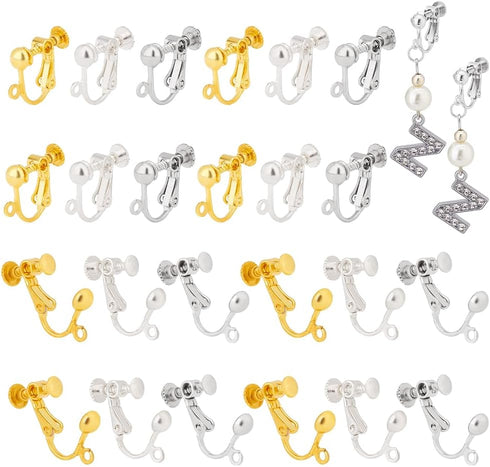 PH PandaHall 36 Pcs Brass Screw Back Clip-on Earring Component 17x13.5x5mm for Non-Pierced Ears 3 Colors...