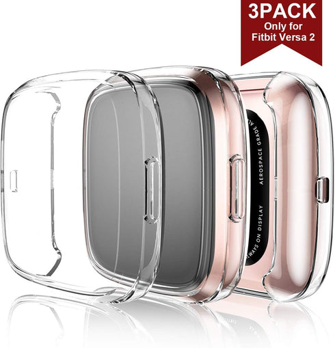 Maledan Ultra Thin Screen Protector Case Compatible with Fitbit Versa 2, 3 Pack TPU HD Full Protective Case Cover Scratch Resistant Shock Absorbin...