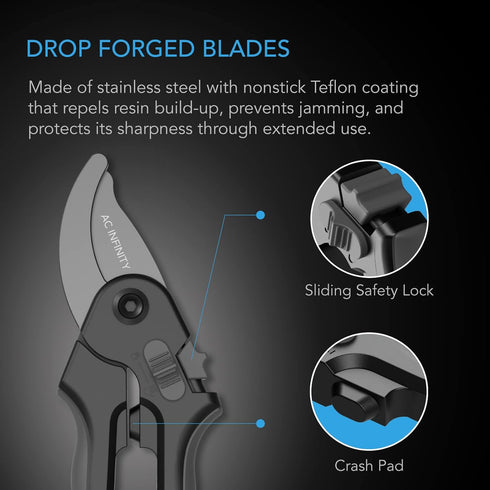 AC Infinity 8” Professional Bypass Pruning Shear, Stainless Steel SK-5 Blades with Nonstick Teflon Coating, Tree Trimmer Secateurs for Gardening, ...