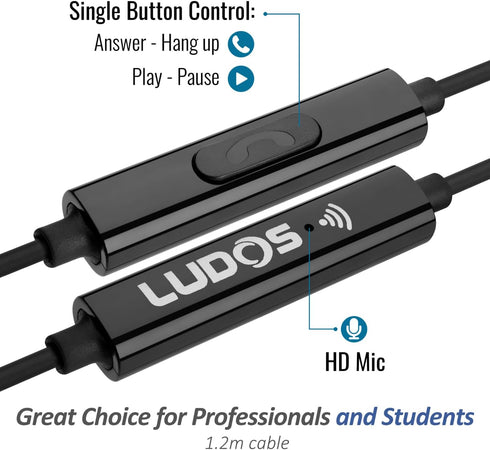 LUDOS NOVA Wired Earbuds in-Ear Headphones, 5 Year Warranty, Earphones with Microphone, 3.5mm Plug-in Ear Buds Calls Compatible with iPhone, Lapto...