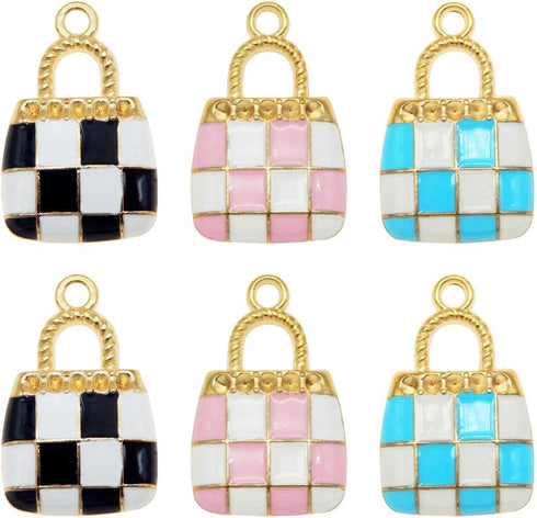 Julie Wang 60Pcs Mixed Enamel Alloy Women Fashion Purse Charm Black Blue Pink for Keychain Bracelet Jewelry Making Craft DIY Accessory...