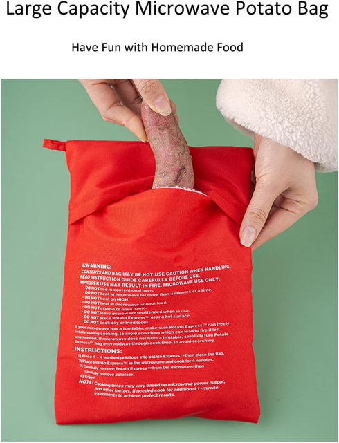 4PCS Reusable Microwave Potato Cooker Bags, Red, Fiber Cloth, Drawstring Closure, Perfect for Baked, Mashed, or Fries in 4 Minutes...