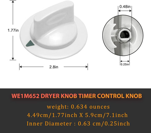 AMI PARTS WE1M652 Dryer Knob Timer Control Knob with Reinforced Metal Ring Replacement Part Compatible with General Electric GE Dryer Part Replaces AP3995164 PS1482196