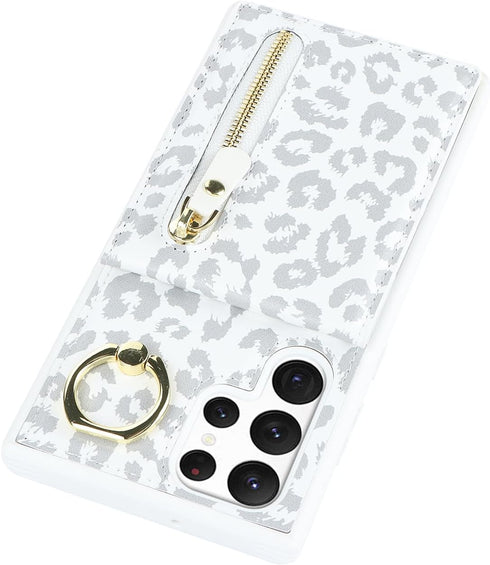 Samsung Galaxy S22 Ultra Case with Card Holder for Women, Samsung Galaxy S22 Ultra Phone Case Wallet with Credit Card with Ring Kickstand Zipper S...