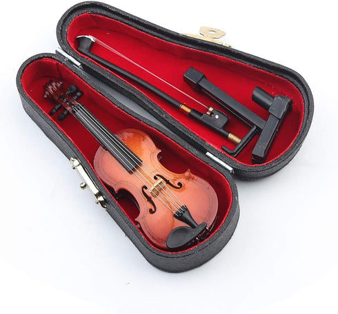 Dselvgvu Wooden Miniature Violin with StandBow and Case Mini Musical Instrument Miniature Dollhouse Model Ornament Home Decoration 393x156x062...