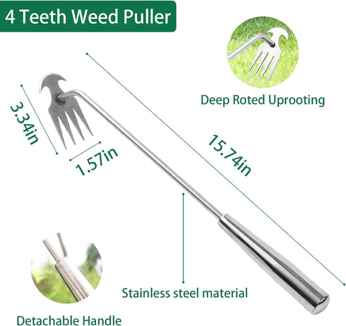 3 Pack Weed Puller Tool, Grandpas Weeder Tool, Manual Stainless Steel Weeding Tool, L-Shape Crack Sickle and 4 Teeth Weeder Tool with Gloves for L...