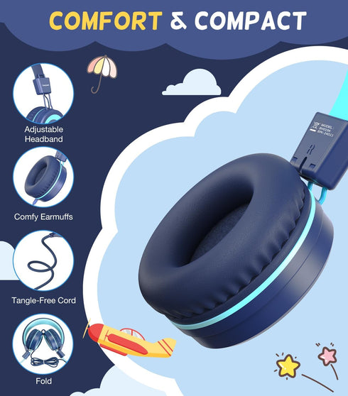 Kids Headphones, Upgrade USB Type C Kids Headphones for School, 94dB Volume Limit Wired On-Ear Headset for Kids/Toddlers/Children/Teens/Boys/Girls...