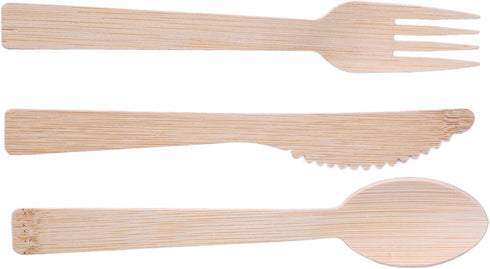 HAWAII 100 pc Bamboo Utensil Cutlery Set Disposable, 100% Compostable Eco-Friendly Biodegradable, Wood Like, Natural (50 forks, 25 spoons, 25 kniv...
