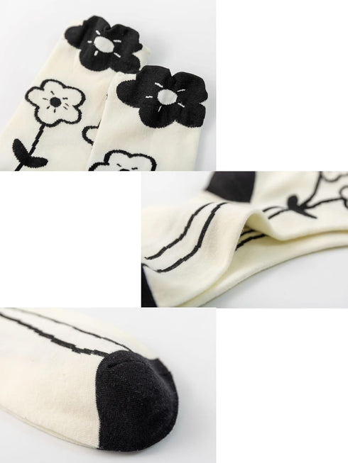 Flower Socks Women 5 Pairs Cute Retro Preppy High Ankle Cotton Sock Stripe Plaid Bow Socks...