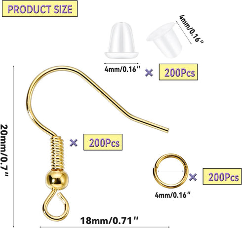 St. Kunkka 600 Pcs Hypoallergenic Earring Hooks Set - Gold Earring Making Kit with Backs & Jump Rings for Jewelry Making...