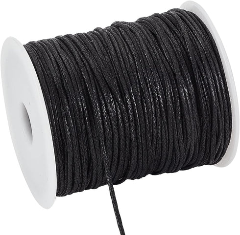 PH PandaHall 100 Yards 1.5mm Waxed Cotton Cord Black Waxed Thread Beading String for Bracelet Necklace Waist Beads Making Crafting Beading Macrame...