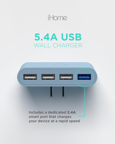 Ihome|Ac Pro 4Port 4.4A 4USB Slim Wall Charger(Pastel Blue)......