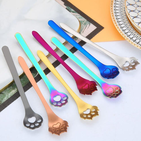 Golden Cat Paw Coffee Spoons, Cute Cat Paw/Dog Paw Stainless Steel Teaspoon Sugar Ice Cream Cake Dessert Spoon Stirring Spoon(Cat Paw,)...