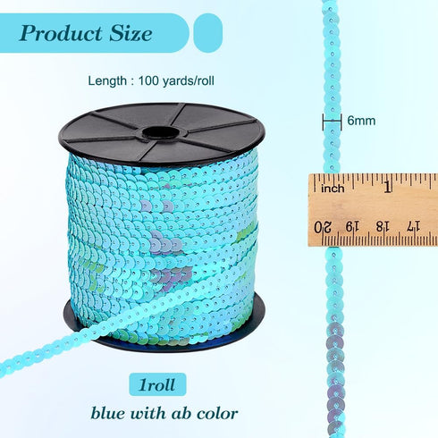 PH PandaHall 100 Yards Light Blue Sequin Trim 6mm Wide Flat Sequin Strip Spangle Sequins Paillette Trim Spool String Sequins Ribbon Shiny Trims fo...