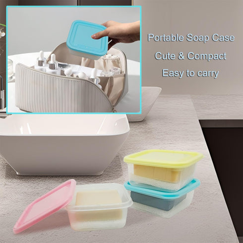 Soap Holder Container for Dr. Squatch Natural Bar Soap, Square Travel Soap Container with Lid Leakproof Soap Case Box Bathroom Soap Dishes for Cam...