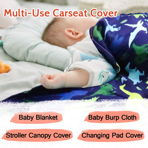 TANOFAR Car Seat Cover Baby, Carseat Covers Baby Boy Girl, Peekaboo Opening Infant Car Seat Cover for Winter, Warm & Cozy, Blue Dinosaur...